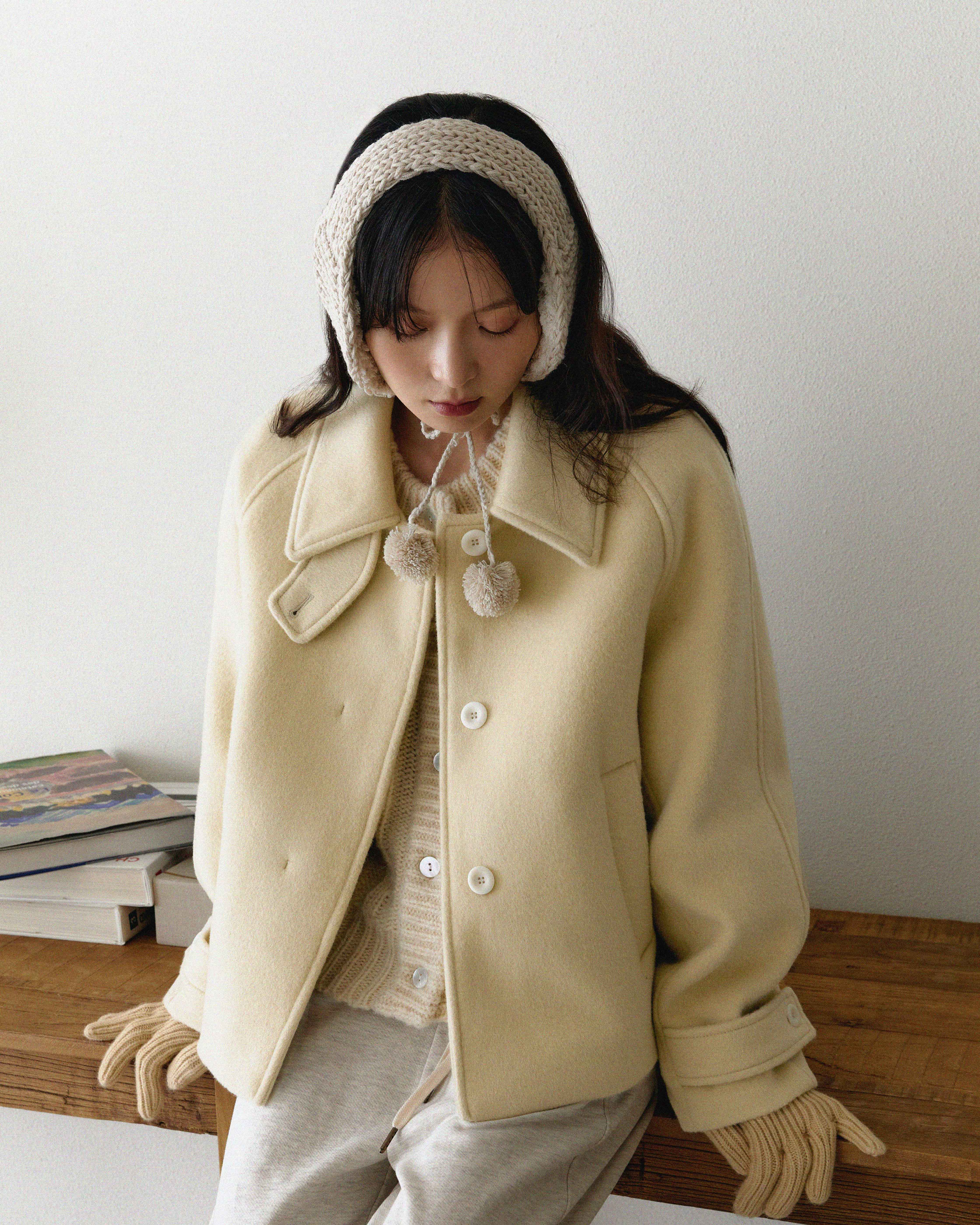 Jeanne wool cropped coat - butter